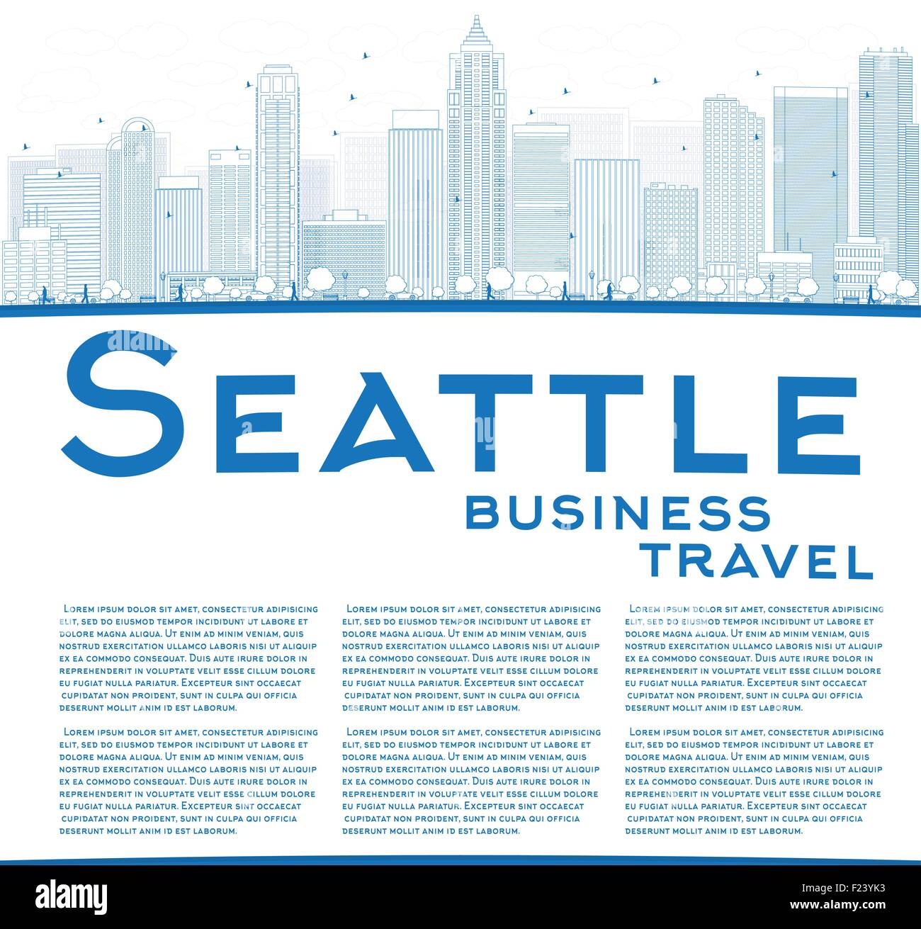 Skyline von Seattle mit blauen Gebäude und Kopie Raum zu skizzieren. Business Travel-Konzept. Vektor-Illustration Stock Vektor