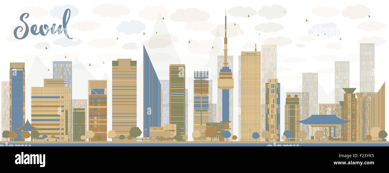 Seoul-Skyline mit blauen und braunen Gebäude. Vektor-illustration Stock Vektor