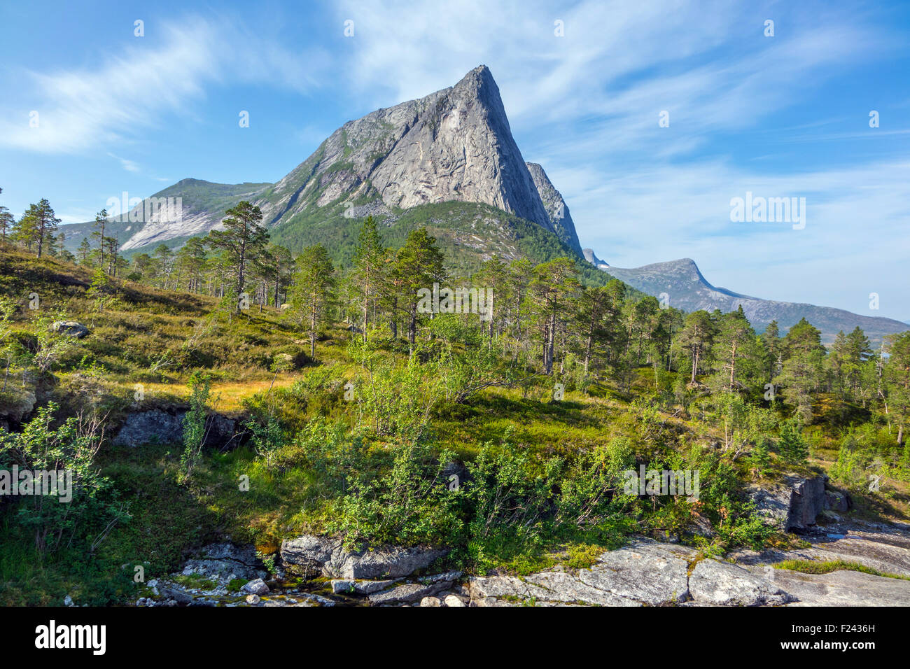 Eidetind Eidetinden Berg von Verdenssvaet Welten Bramme, riesige Granitplatte in der Nähe von Narvik, Arktis Noway, Wildnis, Freiflächen Stockfoto