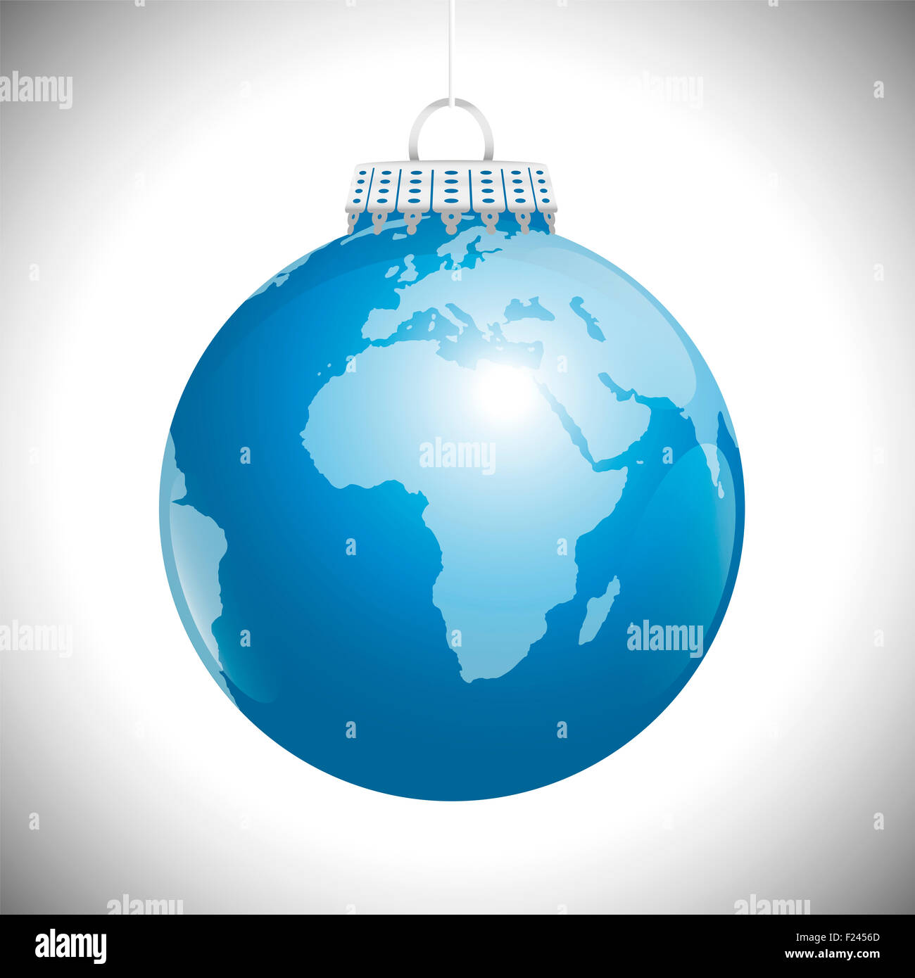 Planetenerde mit Afrika und Europa, dargestellt als eine blaue Weihnachtsbaum-Kugel als Symbol für globalen Frieden und Solidarität. Stockfoto