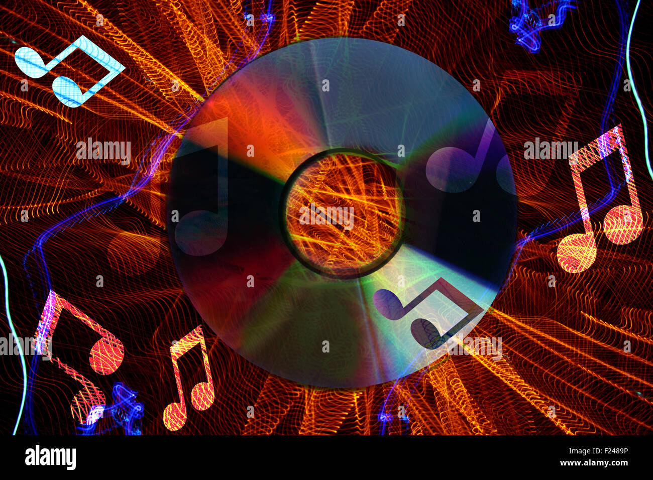 Einer abstrakten Hintergrund für digitale Unterhaltung mit Schallwellen und Musiknoten. Stockfoto