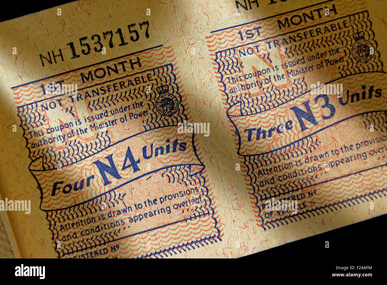 UK-Benzin-Rationierung Coupons von 1973 Stockfoto