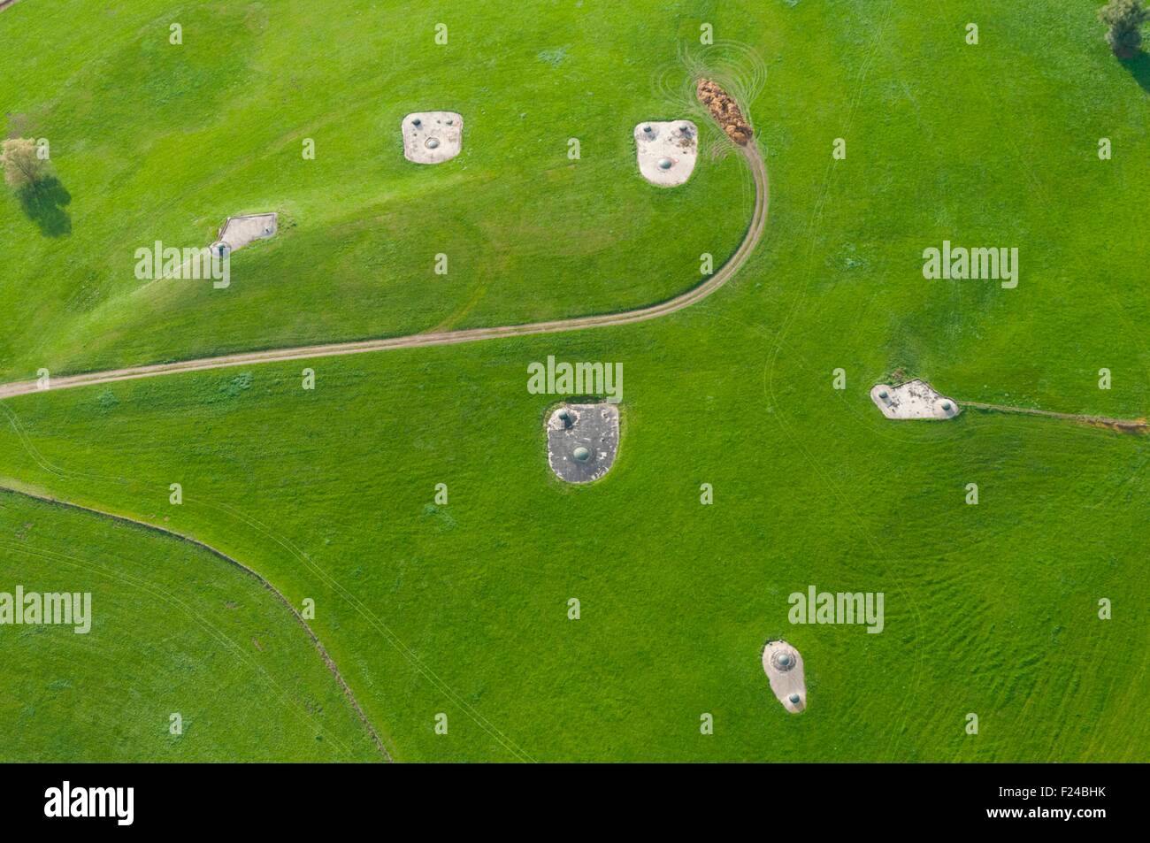 Frankreich, Bas Rhin (67), Hunspach, alte Befestigung der Maginot-Linie, Festung Ouvrage de Schoenenbourg (Luftaufnahme) Stockfoto