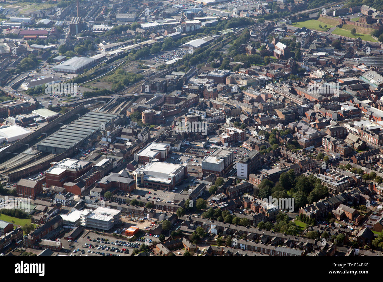 Luftaufnahme von Carlisle Stadtzentrum, Cumbria, UK Stockfoto