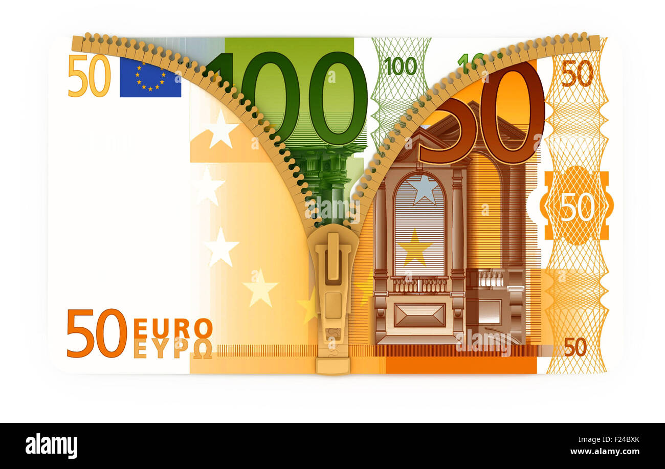Abbildung der Euro-Währung mit Reißverschluss Rechnung Stockfoto