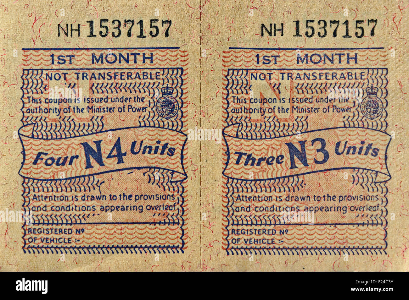 UK-Benzin-Rationierung Coupons von 1973 Stockfoto