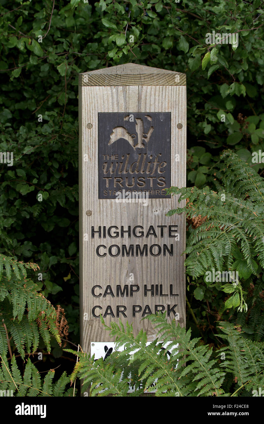 Holzschild für Highgate gemeinsame, Camphill-Parkplatz. UK Stockfoto