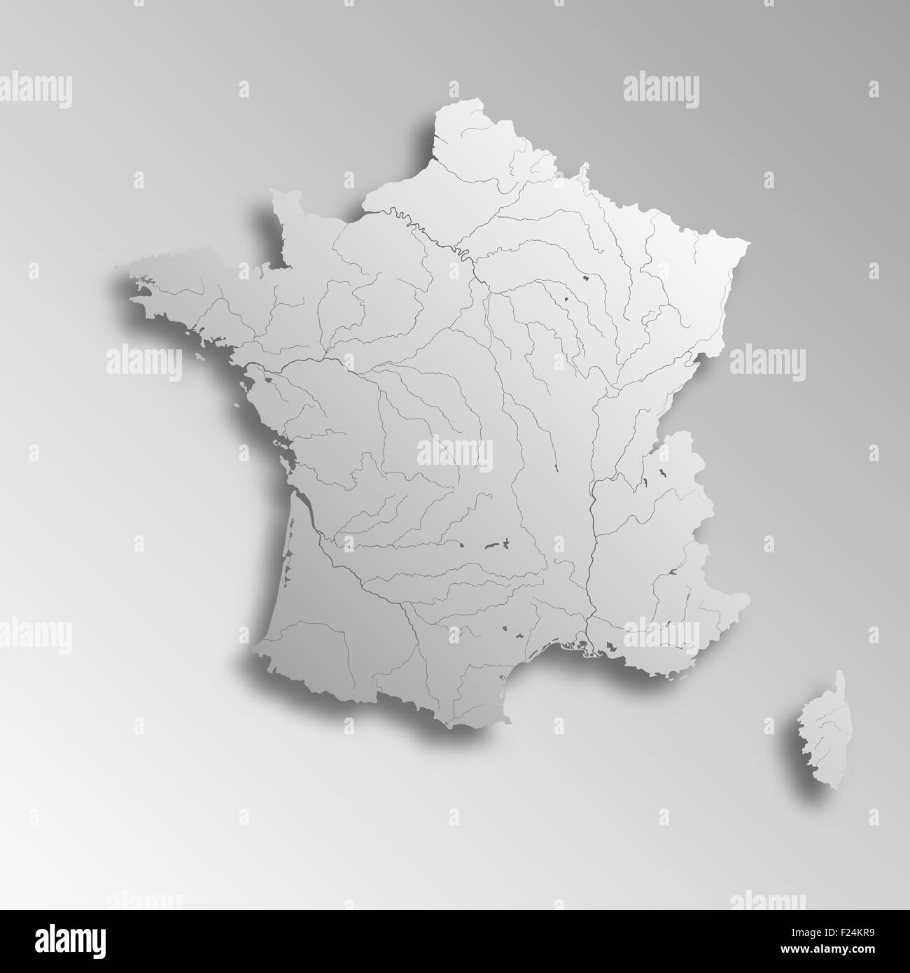 Karte von Frankreich mit Papier geschnitten Wirkung. Flüsse werden angezeigt. Stockfoto