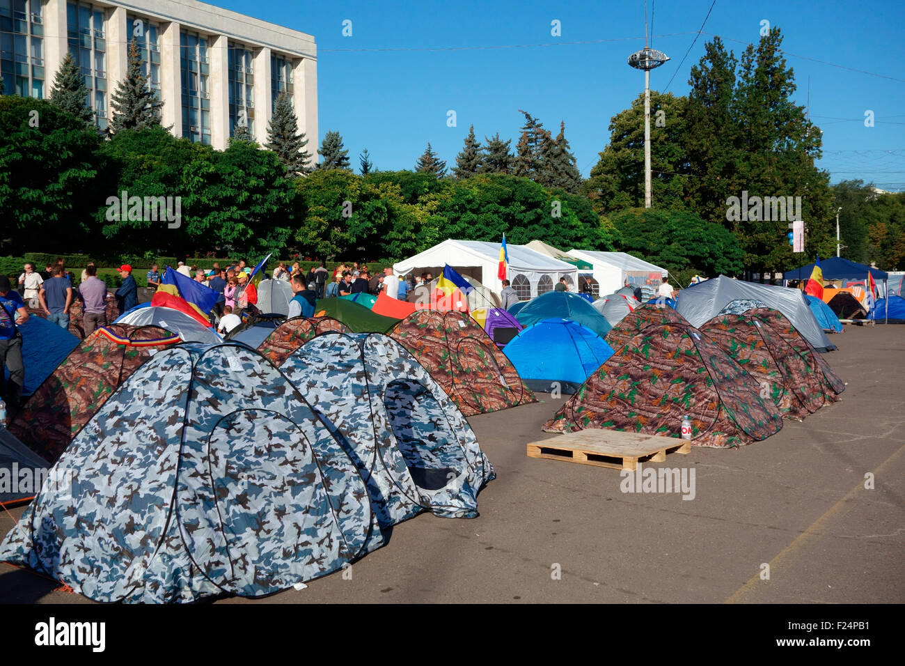 Lager der Demonstranten vor der Regierung, Anti-Korruptions-Protest im September 2015, Chisinau, Moldawien Stockfoto