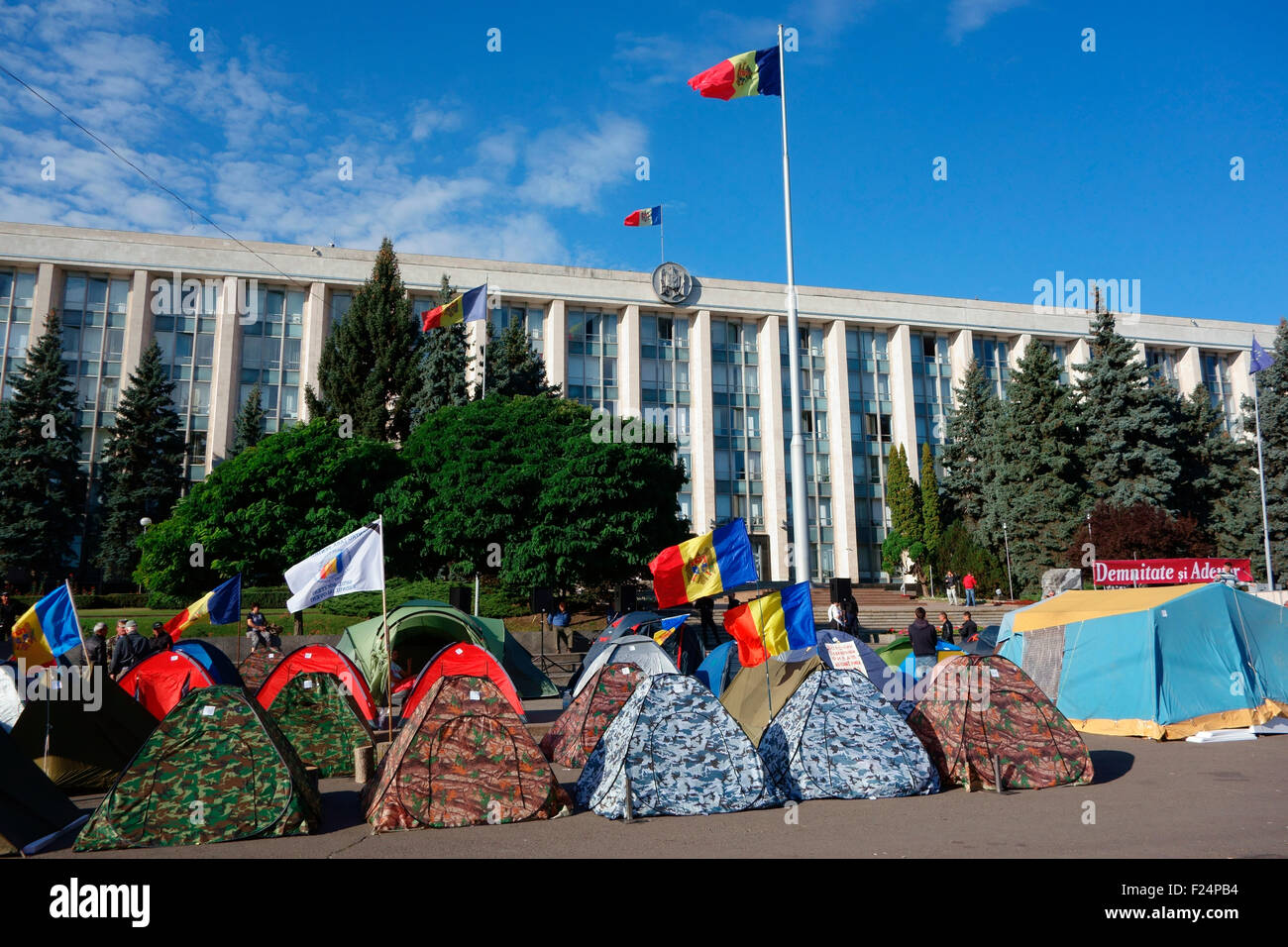 Lager der Demonstranten vor der Regierung, Anti-Korruptions-Protest im September 2015, Chisinau, Republik Moldau Stockfoto