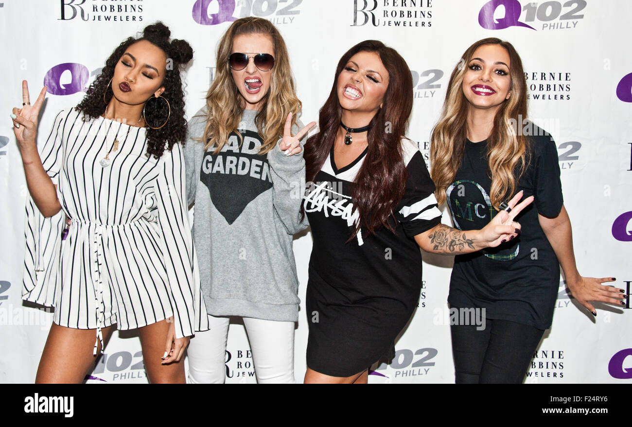 Bala Cynwyd, Pennsylvania, USA. 10. September 2015. (L, R) Leigh-Anne Pinnock, Perrie Edwards, Jesy Nelson und Jade Thirlwall britische Pop-Girlgroup wenig Mix Pose bei Q102 Performance Theatre am 10. September 2015 in Bala Cynwyd, Pennsylvania, USA. Bildnachweis: Paul Froggatt/Alamy Live-Nachrichten Stockfoto