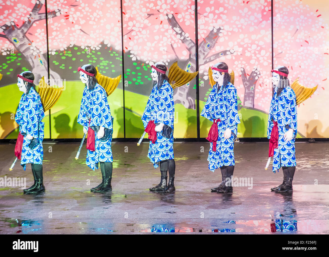 Traditionellen japanischen Kabuki-Performance vor dem Bellagio Hotel und Casino in Las Vegas Stockfoto