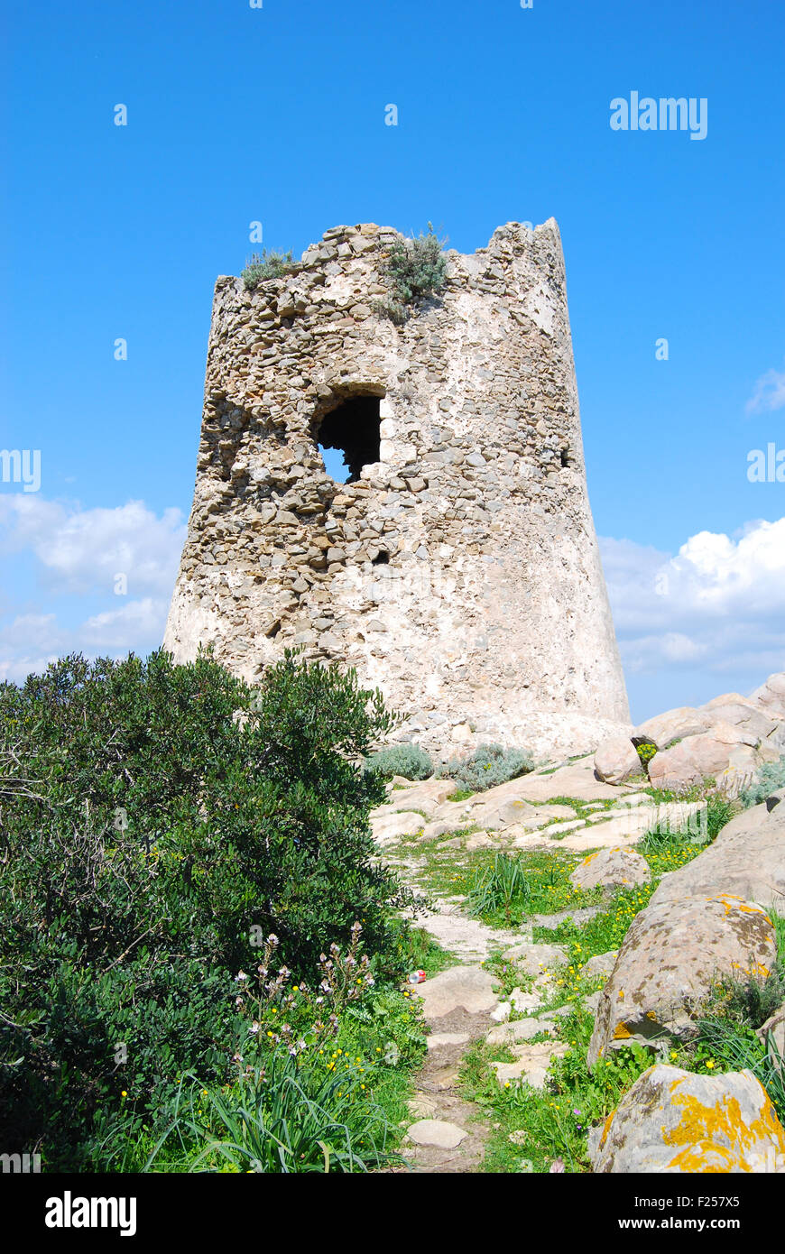 Detail von Porto Giunco Turm in Villasimius (Sardinien)  landscape Stockfoto