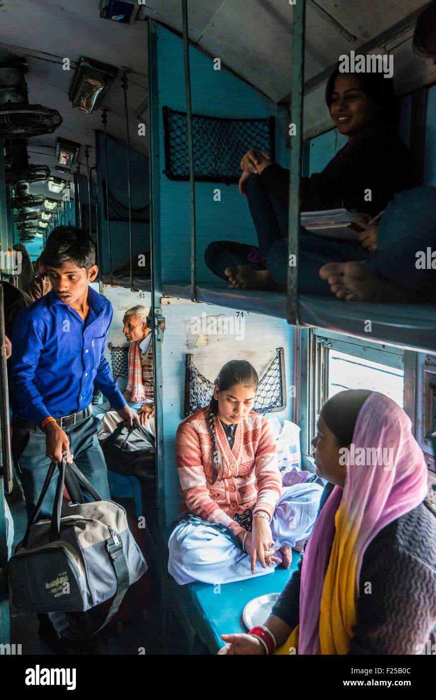 Indien, Uttar Pradesh Zustand, Agra, in einem Zug Wagen Stockfoto
