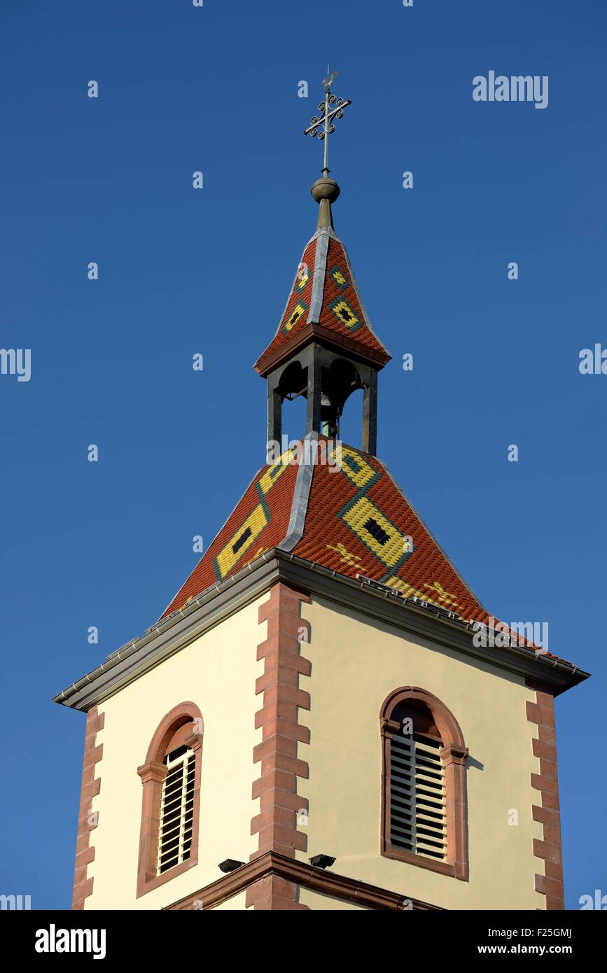 Frankreich, Saint-Eloi, Lauw, Haut Rhin Kirche datiert 19. Jahrhundert Glockenturm Stockfoto