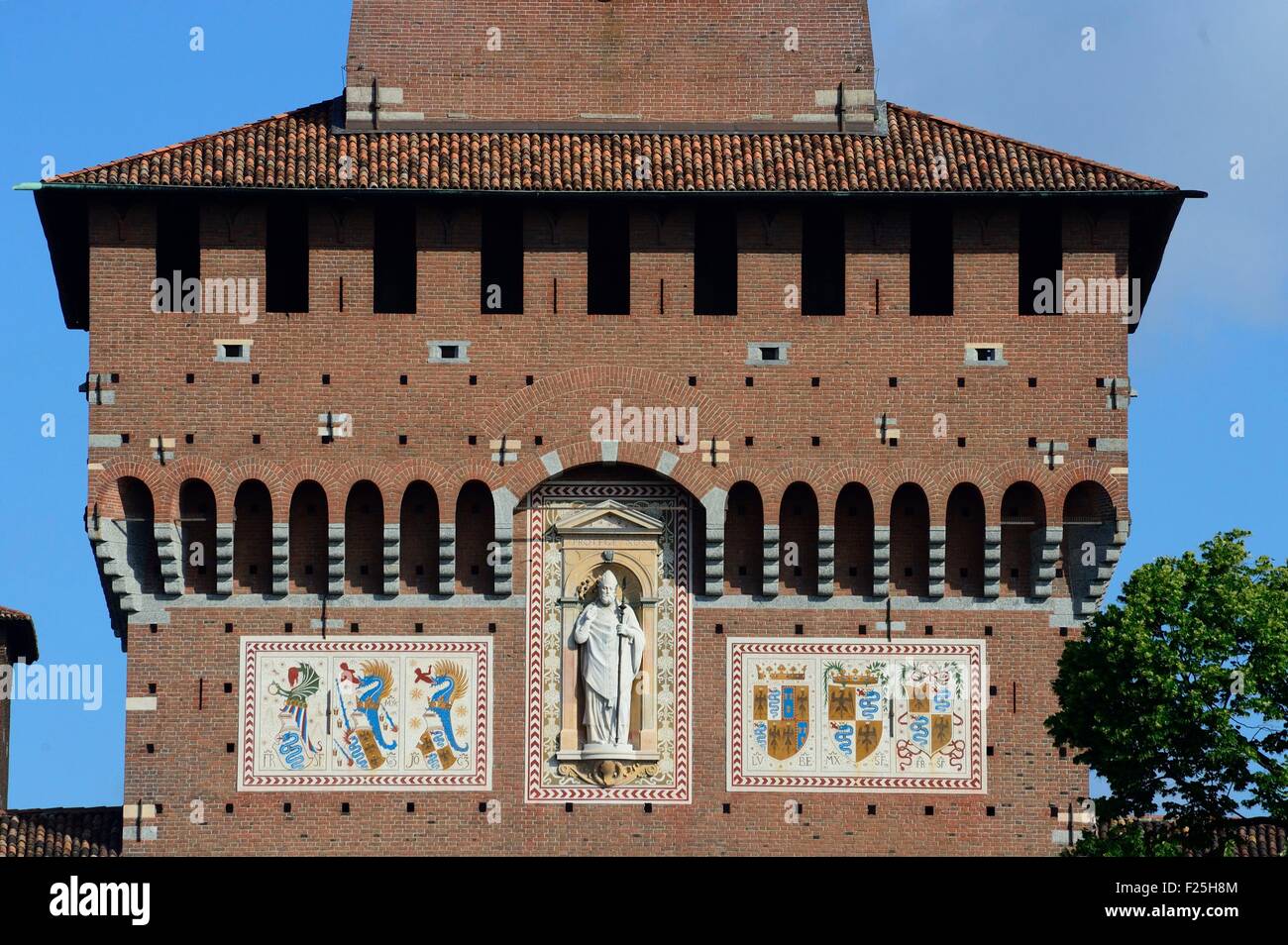 Italien, Lombardei, Mailand, Castello Sforzesco (Castello Sforzesco) erbaut im 15. Jahrhundert von Francesco Sforza (Herzog von Mailand) Stockfoto
