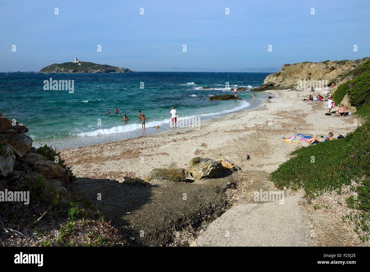 Frankreich, Var, Île des Embiez, Plage des Allemands (deutsche Strand) Stockfoto