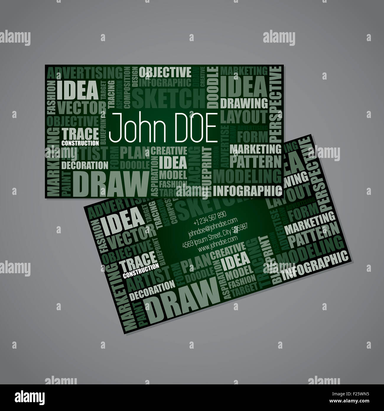 Designer Visitenkarten Vorlage mit Design Synonym Worte Stockfoto