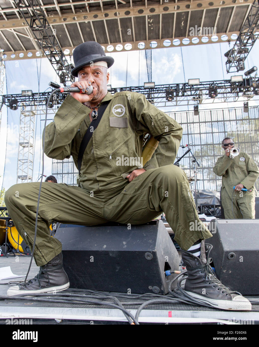 Chicago, Illinois, USA. 11. September, 2015. Sänger ANGELO MOORE von Fishbone tritt beim Riot Fest im Douglas Park in Chicago, Illinois Credit: Daniel DeSlover/ZUMA Draht/Alamy Live News Stockfoto