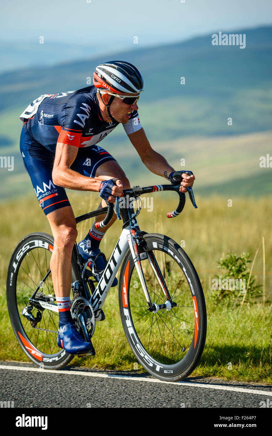 Stef Clement (Ned) IAM Radfahren auf der Steigung von Hartside auf der 5. Etappe der Tour of Britain 2015 Stockfoto