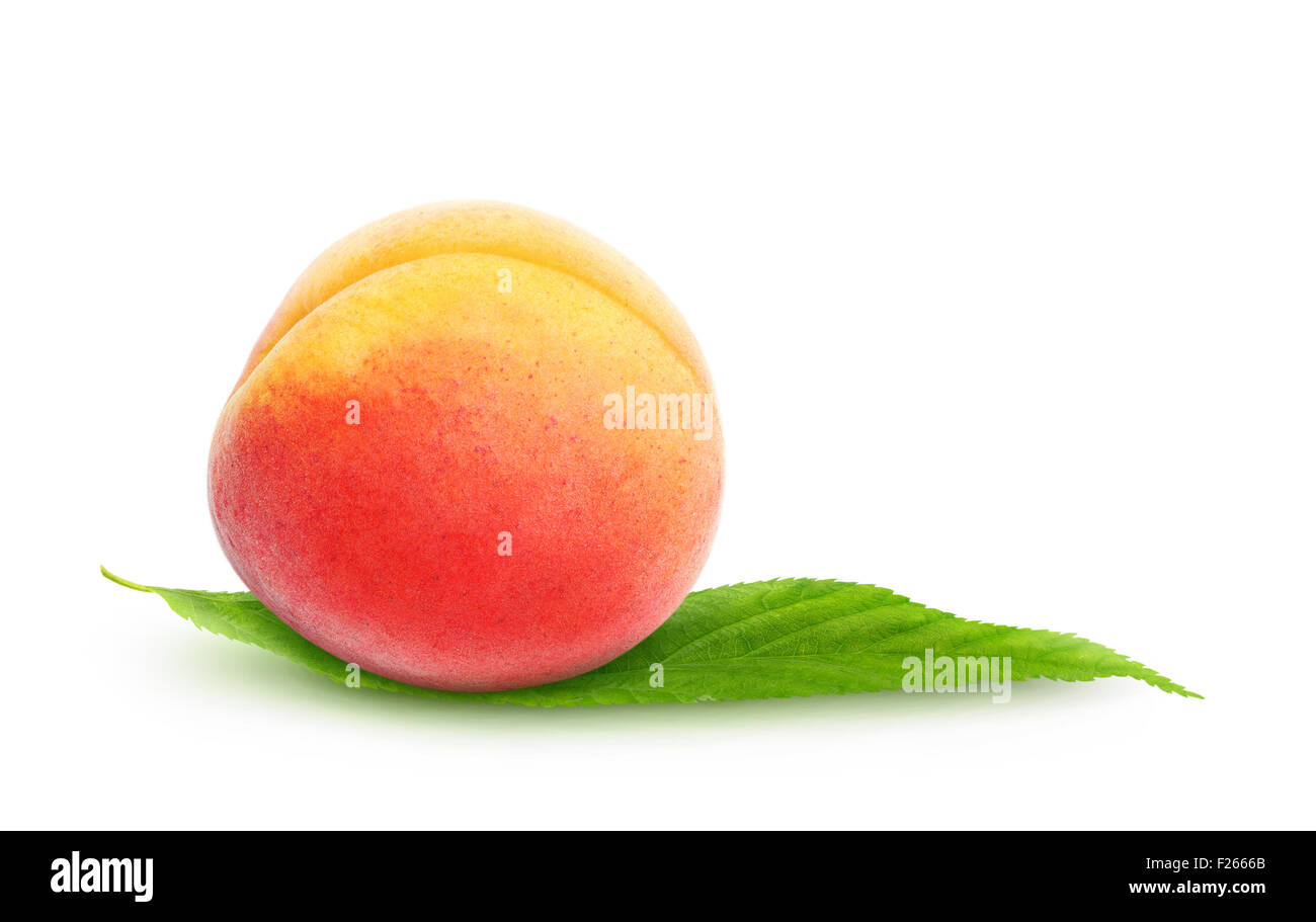 Frischen Pfirsich isoliert auf weiss Stockfoto