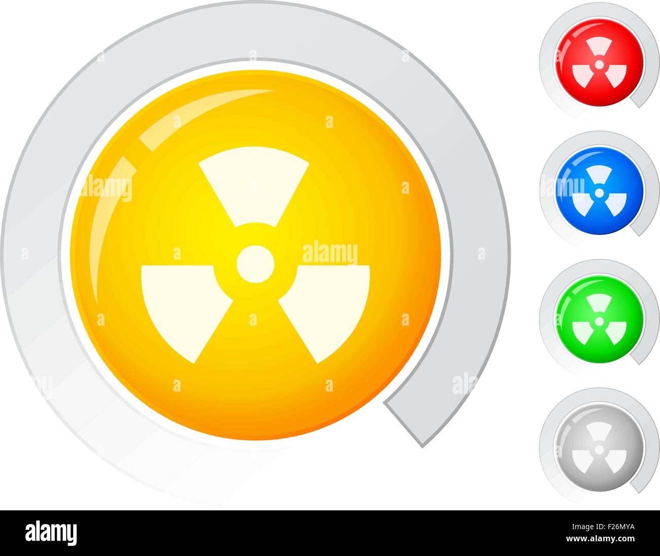 Kreis-Schaltflächen mit Strahlung Schild. Vektor-Illustration. Stock Vektor