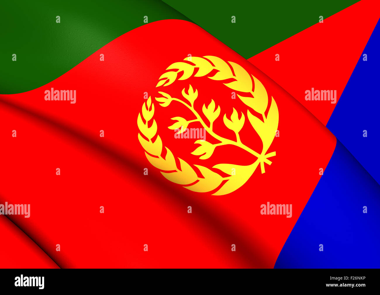 3D Flagge des Eritrea. Hautnah. Stockfoto