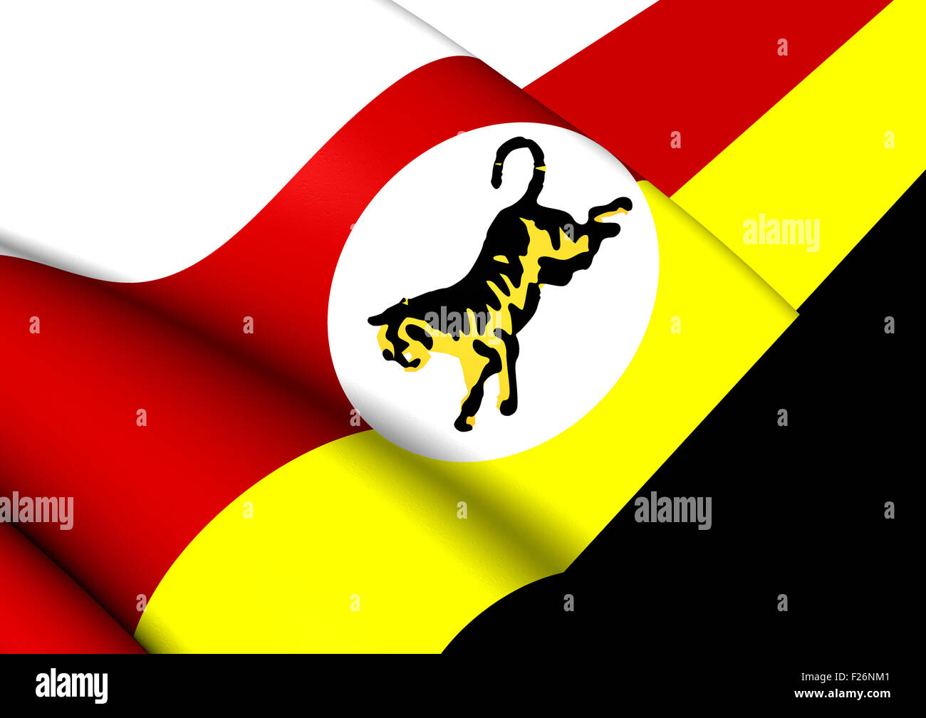 3D Flagge von Federated Malay States (1895-1946). Hautnah. Stockfoto