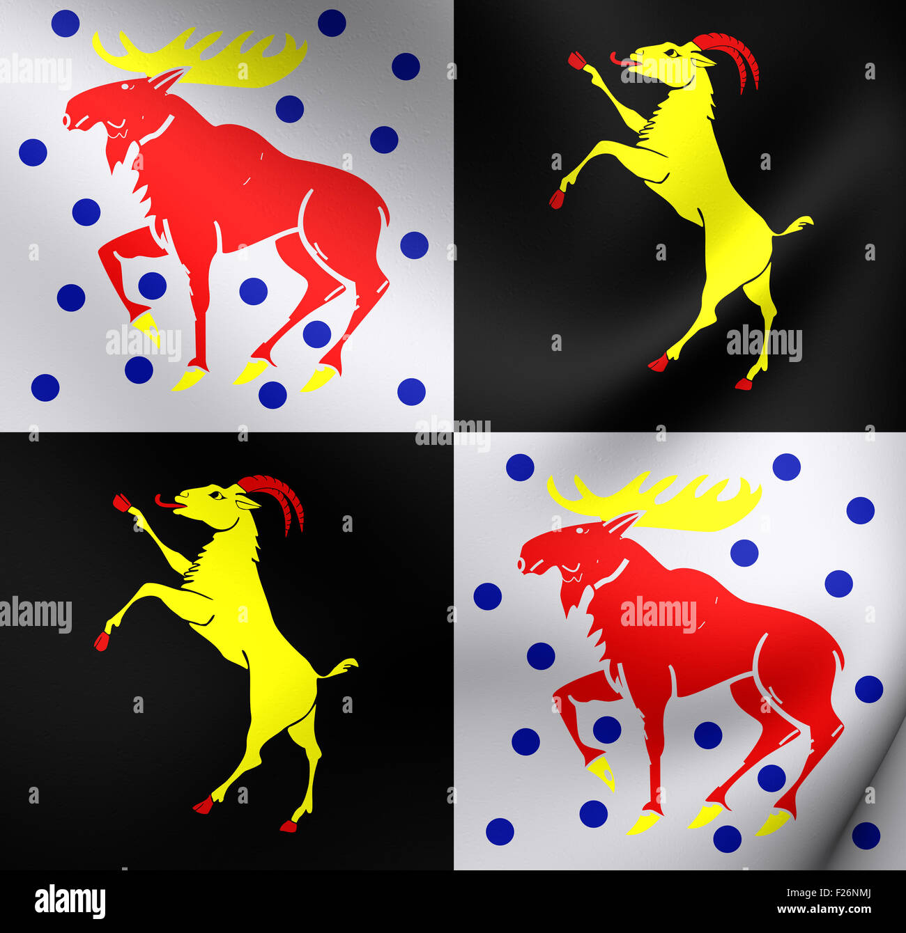 3D Flagge Gavleborg Grafschaft, Schweden. Hautnah. Stockfoto