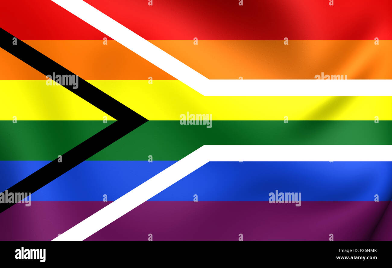 Gay-Flagge von Südafrika. Hautnah. Stockfoto