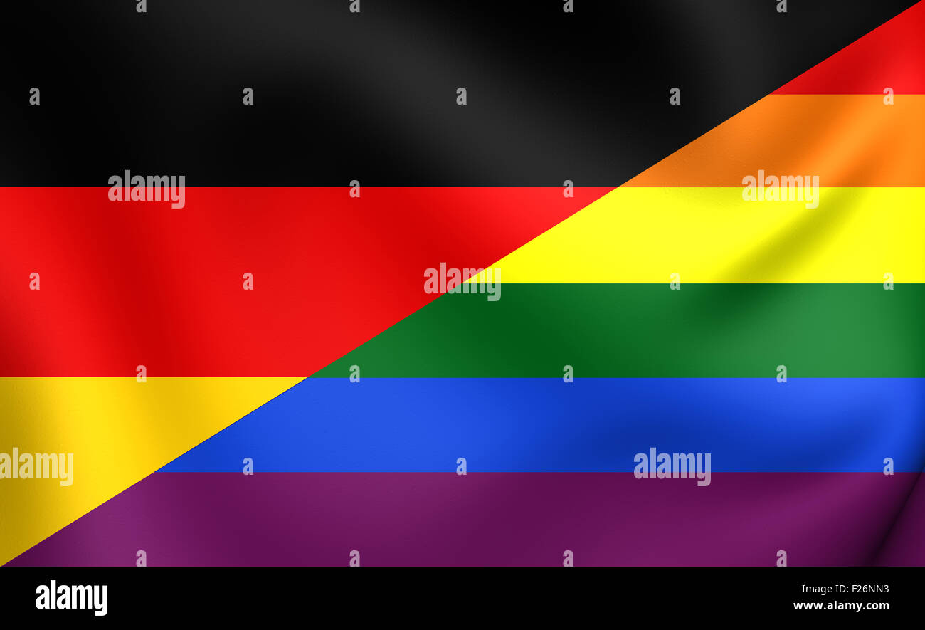 3D Gay-Flagge Deutschlands. Hautnah. Stockfoto