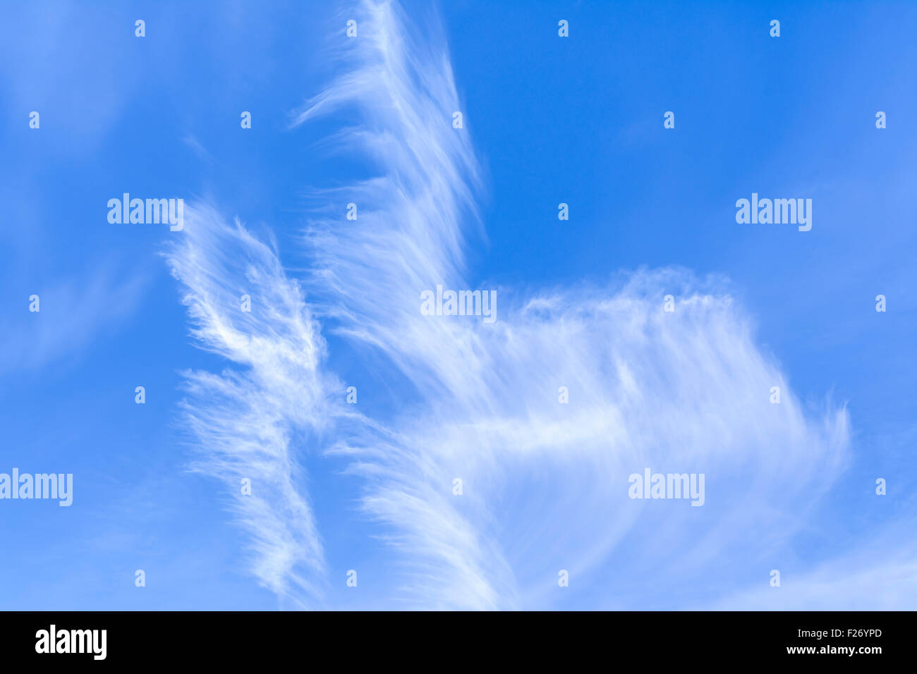 Cirruswolken im blauen Himmel an einem sonnigen Tag. Stockfoto