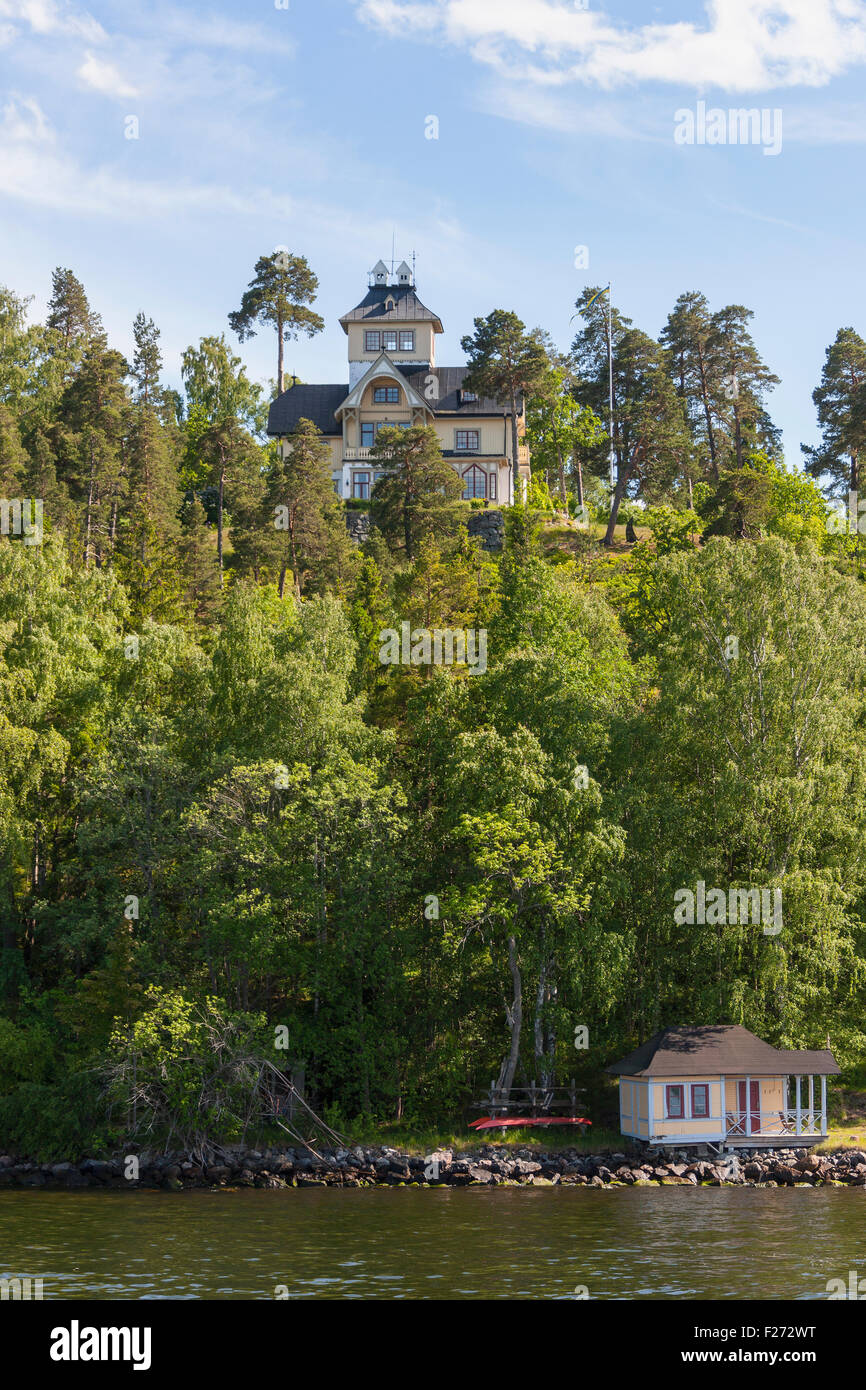 Villa am Hügel, Velamsund, Stockholm, Schweden Stockfoto