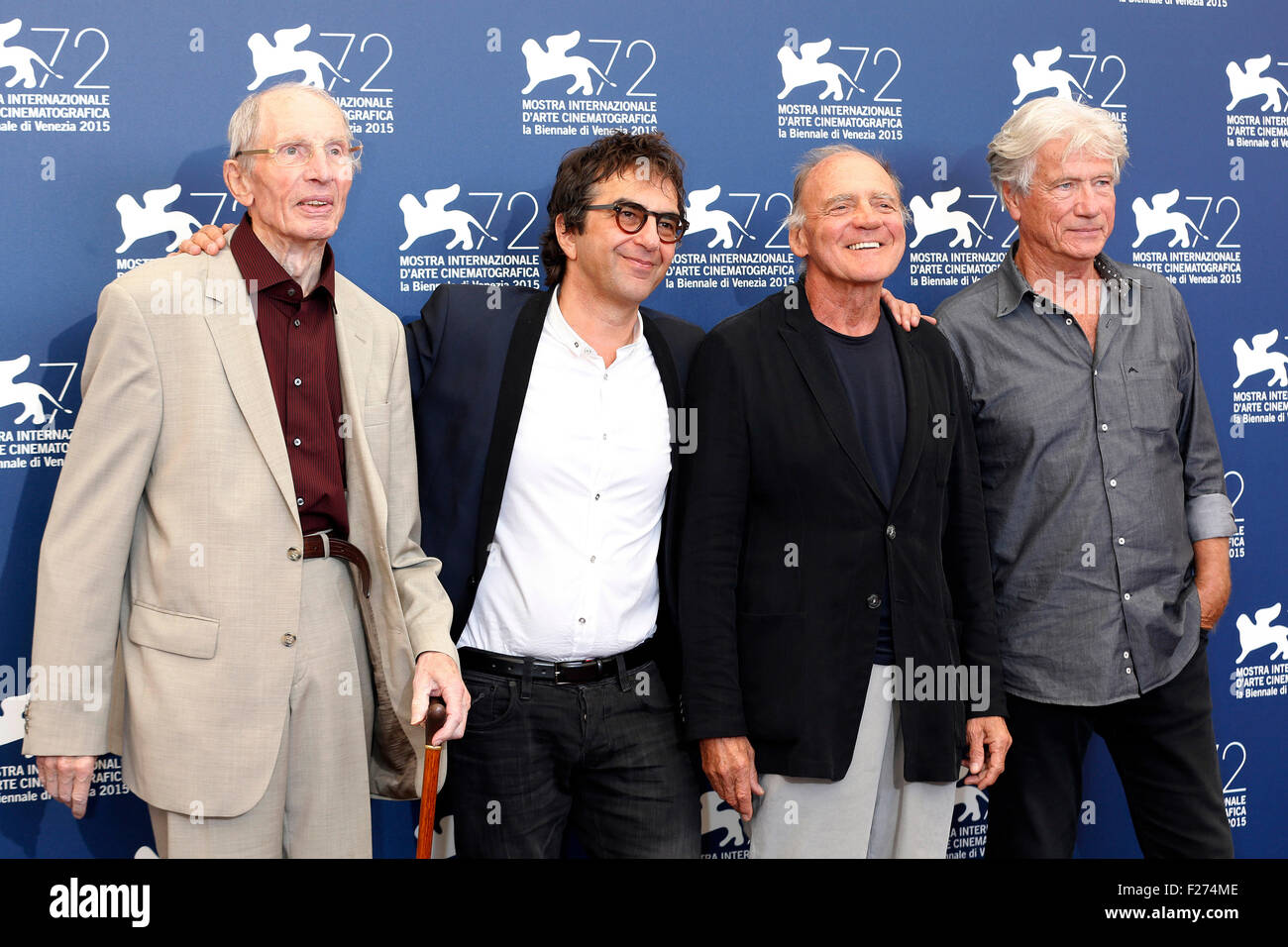 Venedig, Italien. 10. Sep, 2015. Heinz Lieven, Atom Egoyan, Bruno Ganz, Jürgen Prochnow während der "Remember" Photocall auf das 72. Venice International Film Festival am 10. September 2015 in Venedig, Italien. © Dpa/Alamy Live-Nachrichten Stockfoto