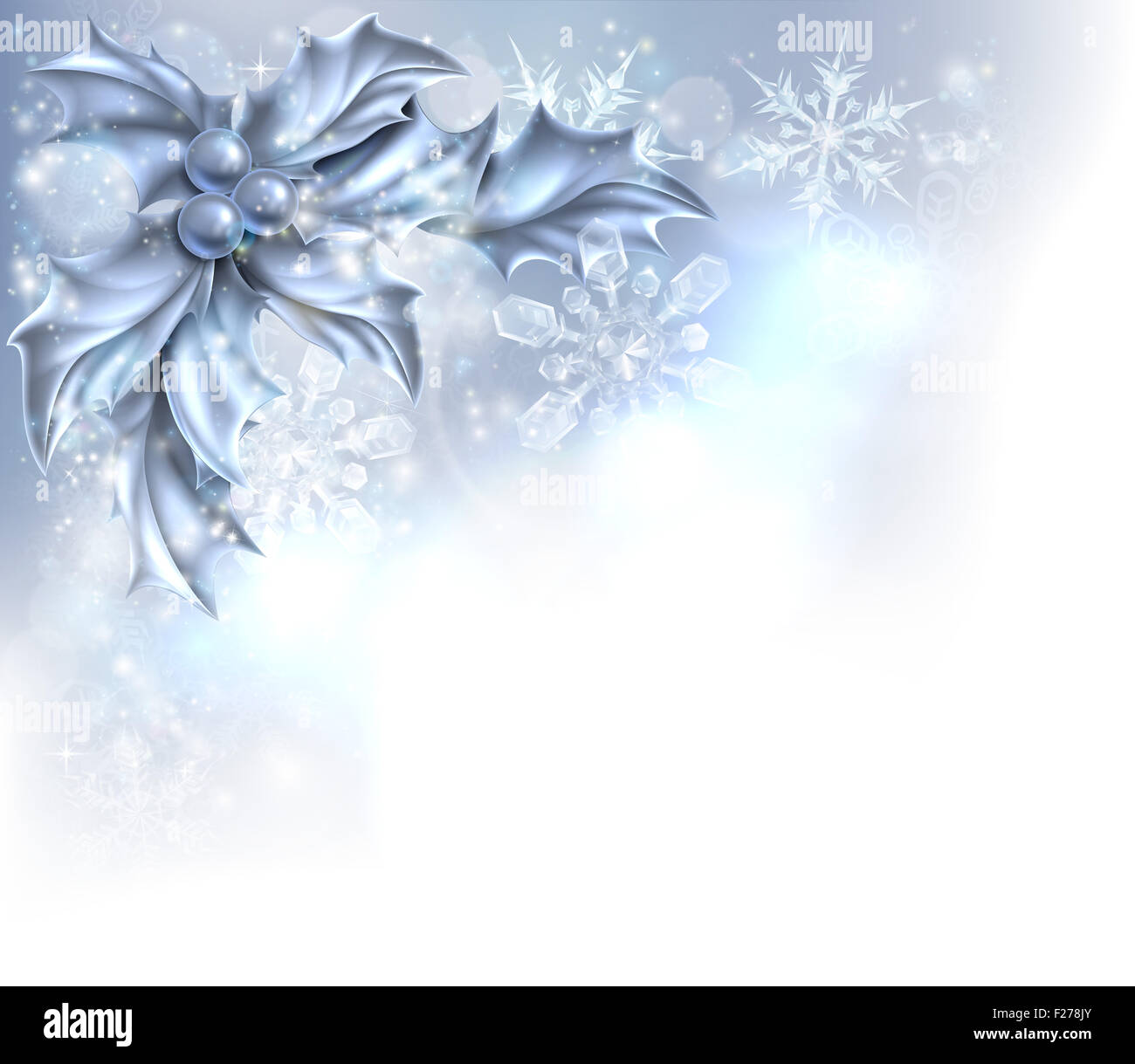 Christmas Holly Silber abstrakt Weihnachten Ecke Rahmenhintergrund. Überblendungen in weiß auf der Unterseite und die Seite für die einfache Nutzung als Grenze Stockfoto