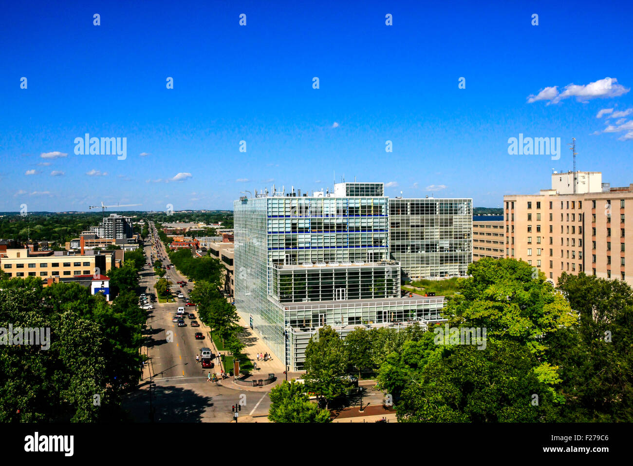 Blick über Madison von der Spitze des Wisconsin State Capitol building Stockfoto