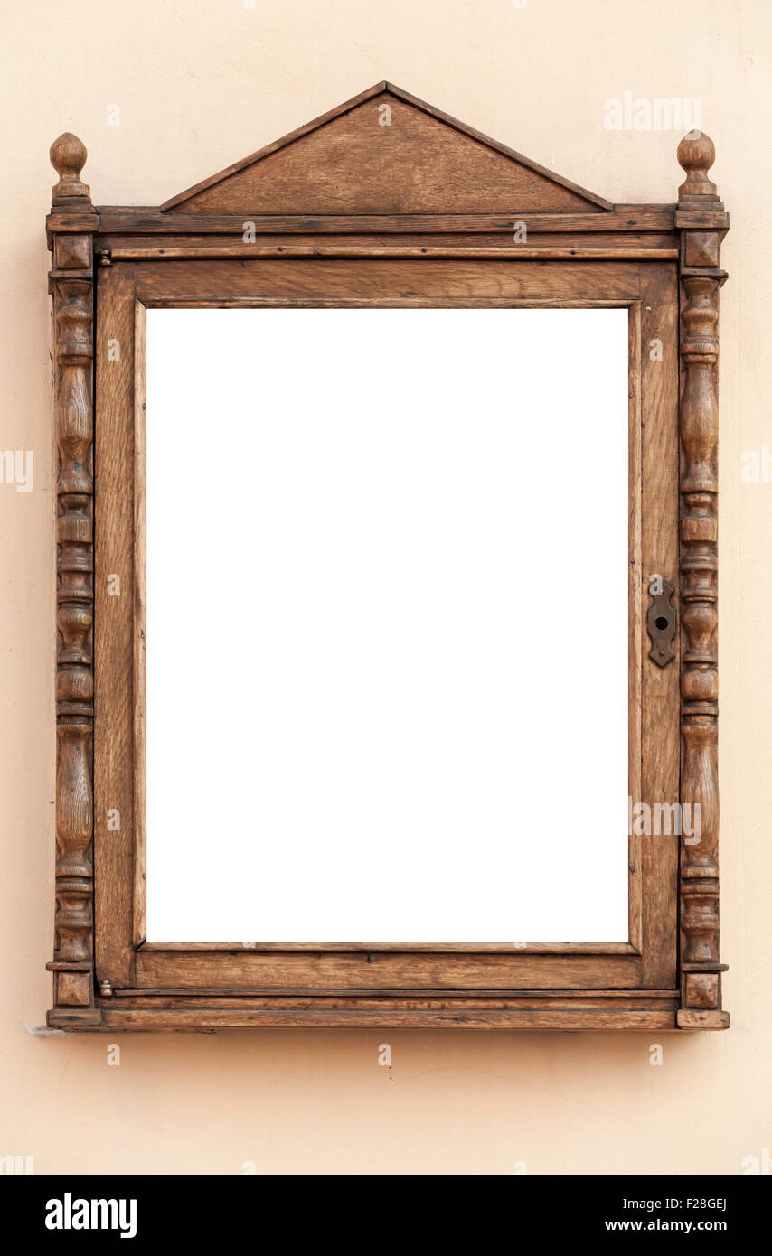 Leere Holzrahmen für Werbe- und Papiere Stockfoto