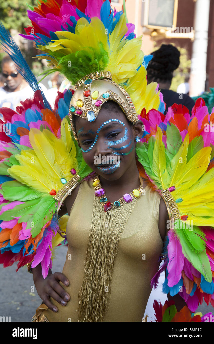 Westindischen Kinder Parade und Karneval marschiert durch Crown Heights, Brooklyn Museum. Stockfoto