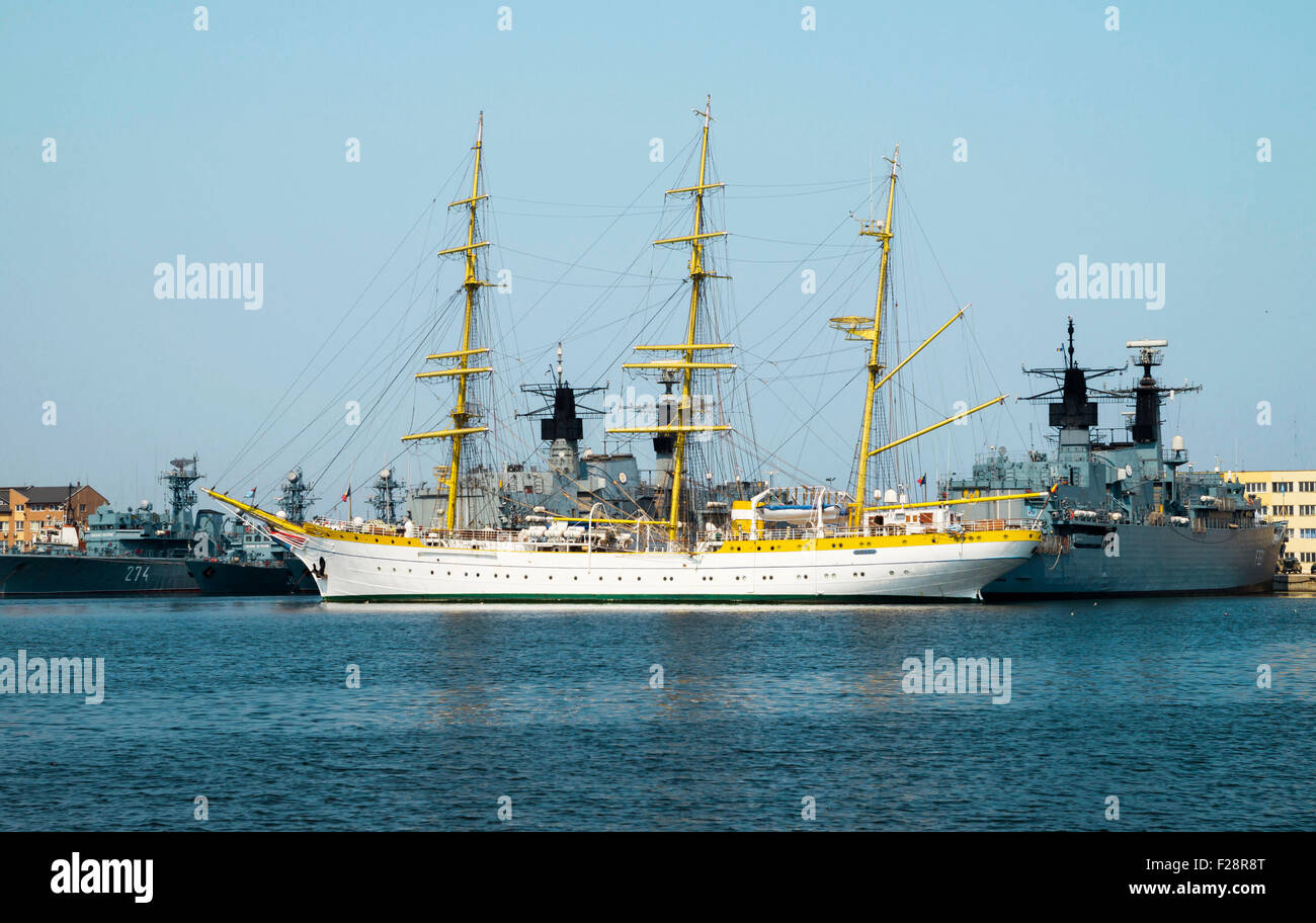 Brice Mircea rumänischen Militär Marine Schulschiff angedockt im Handelshafen Kai von Constanta Stockfoto