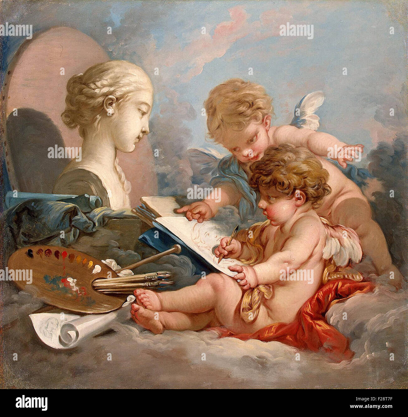 François Boucher - Cupids. Allegorie der Malerei Stockfoto