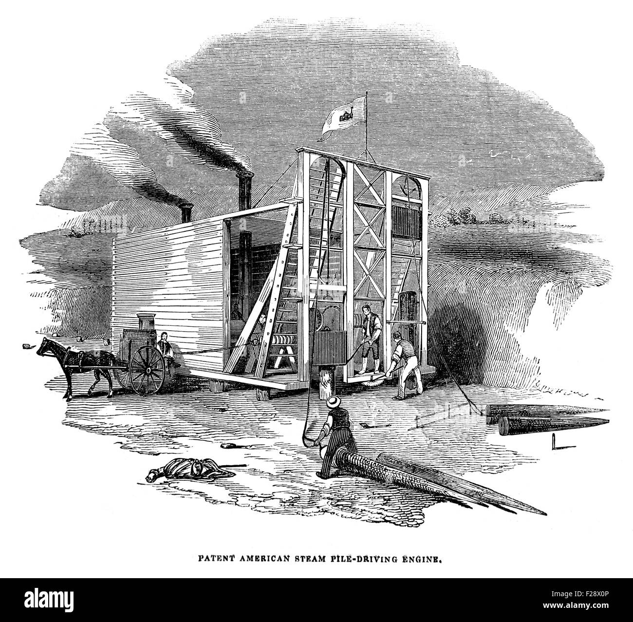 Amerikanischen Dampf häufen Rig verwendet, um die Sherburn Viadukt auf dem Darlington und Newcastle Eisenbahn, Illustrated London News Ju bauen Stockfoto