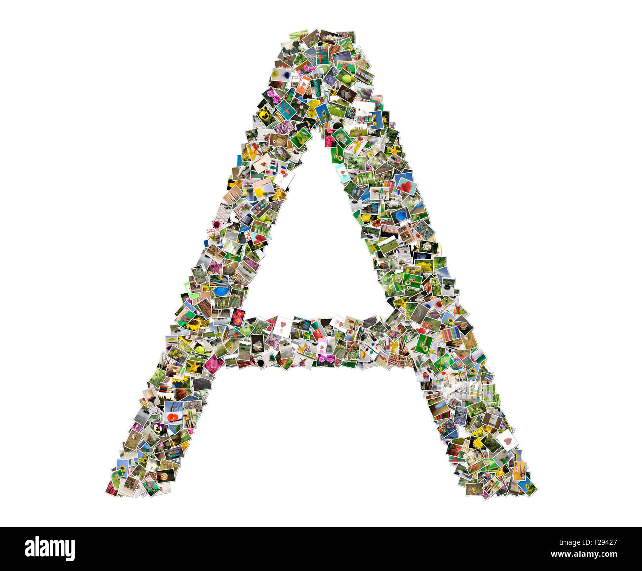 Buchstabe a, Fotos Collage isoliert auf weißem Hintergrund Stockfoto