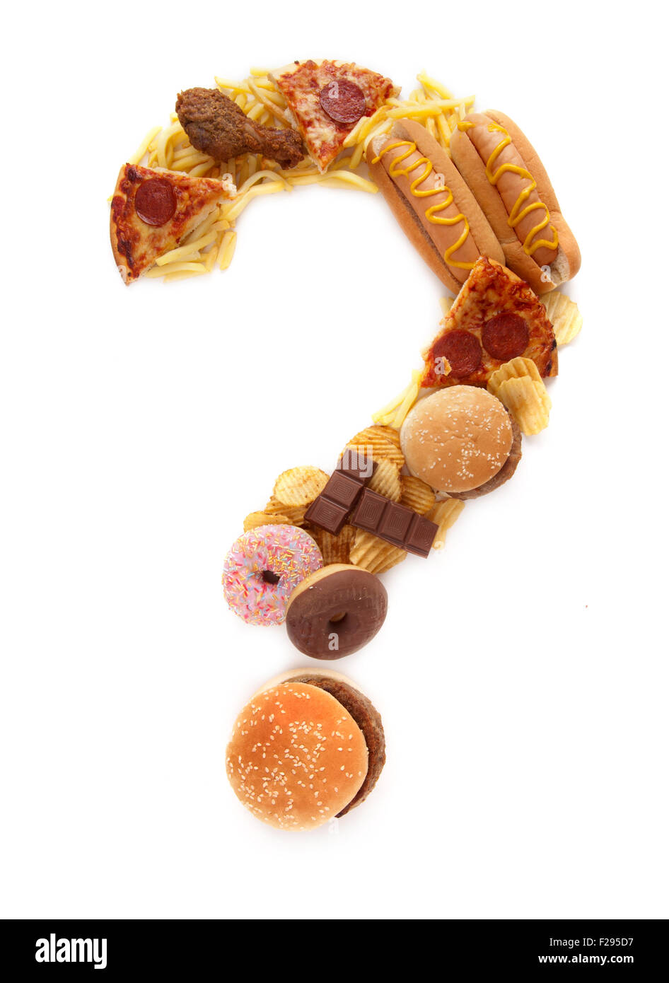 Junk-Food Fragezeichen Stockfoto