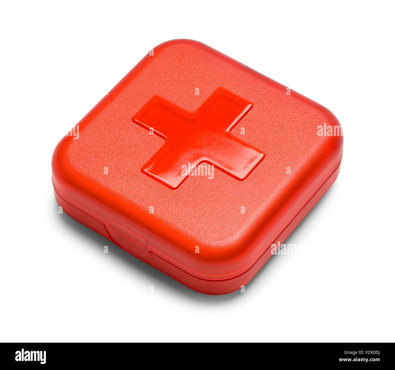 Rotes Quadrat Erste Hilfe Kit isolierten auf weißen Hintergrund. Stockfoto