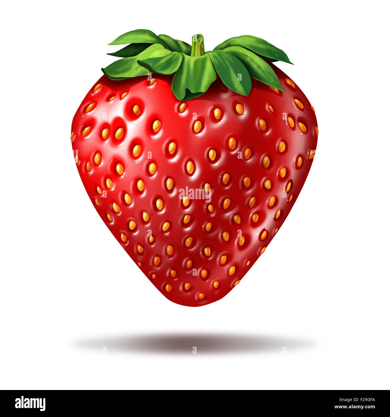 Erdbeere Frucht Abbildung auf einem weißen Hintergrund mit einem Schatten als eine leckere Reife frische Bio Beere mit leuchtenden roten Farben als Symbol für Frischmarkt Essen oder die2 natürliche Zutat. Stockfoto