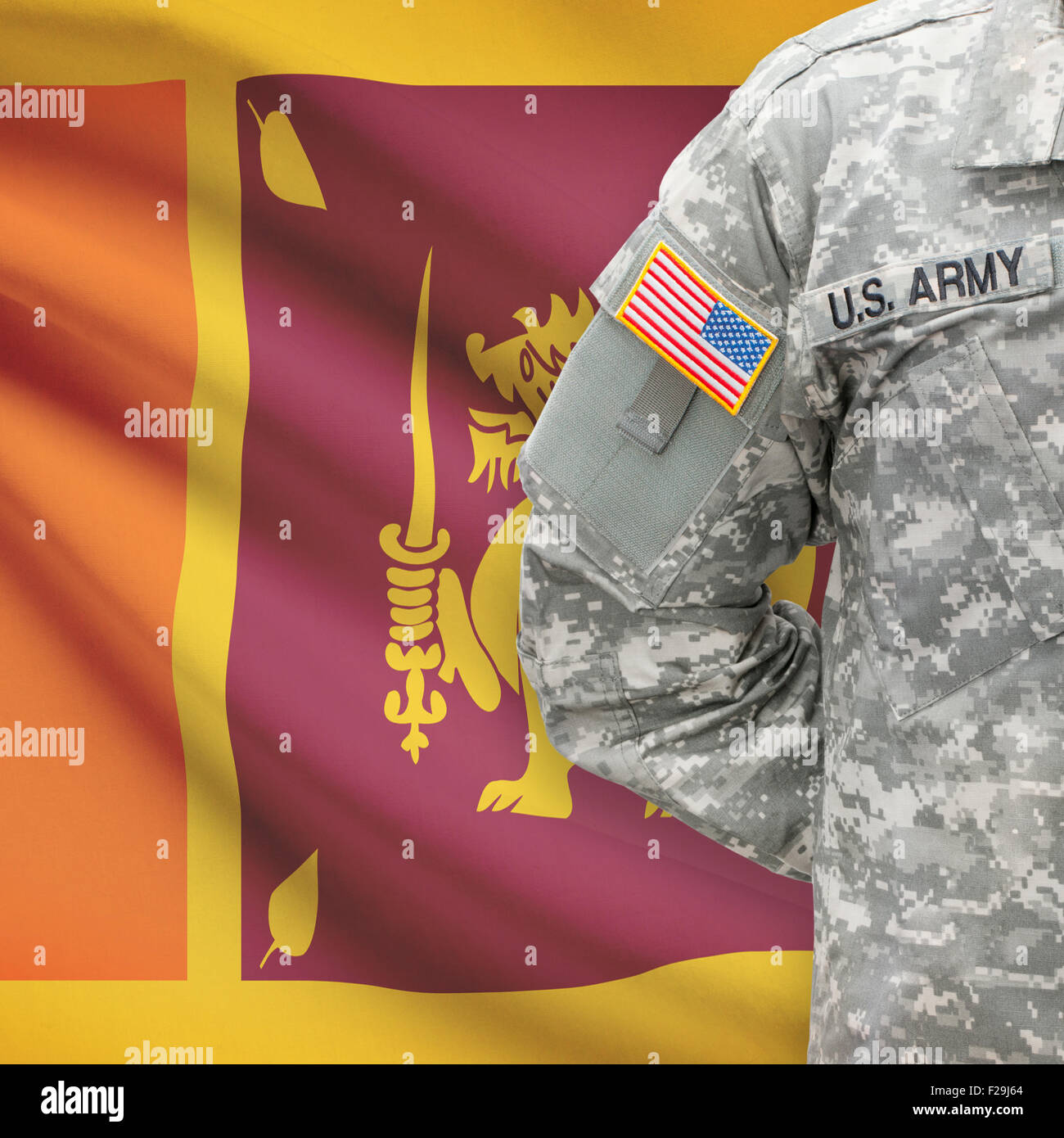 US-Soldat mit Flagge auf Hintergrund-Serie - Sri Lanka Stockfoto