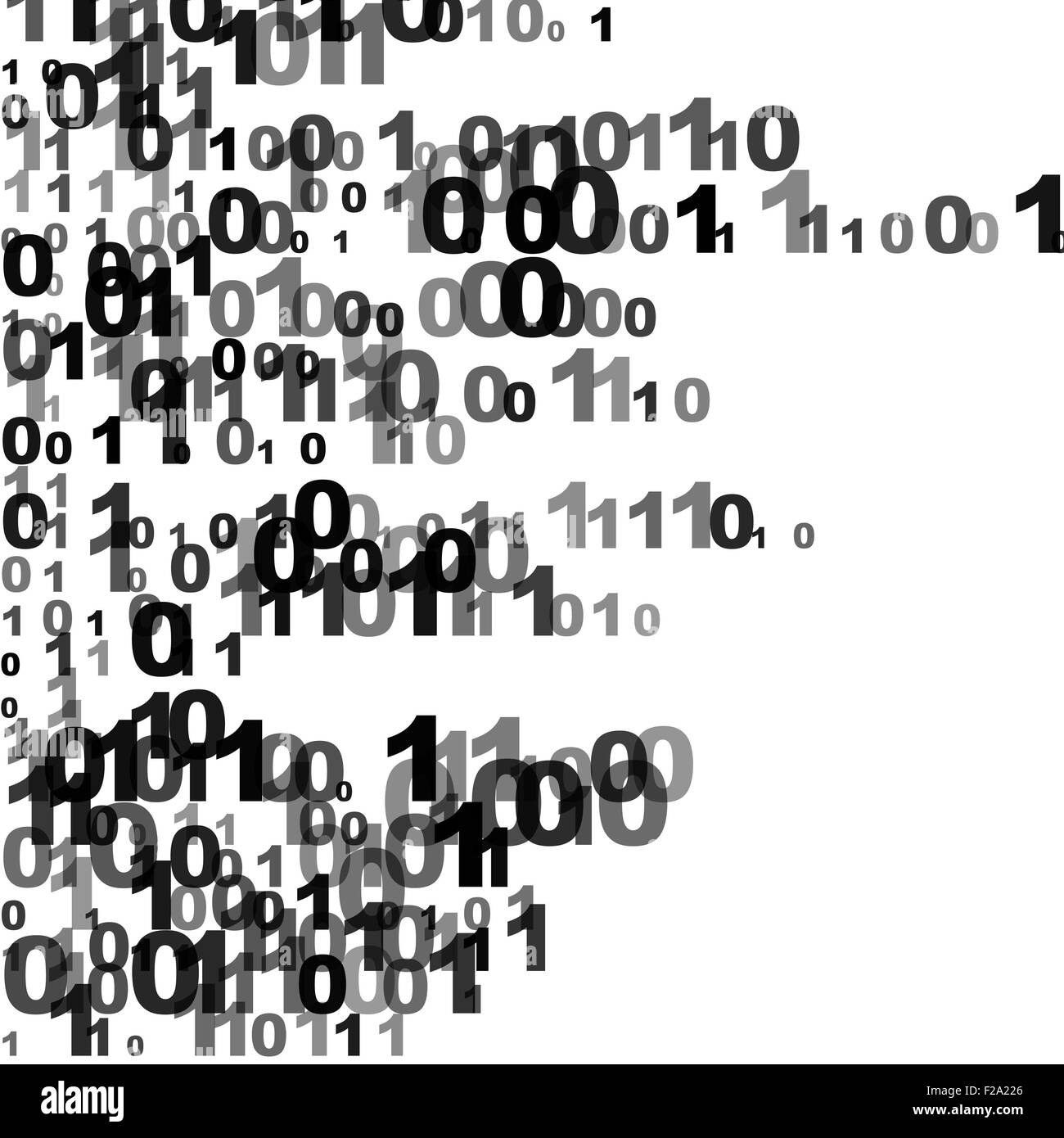 Zufälligen binären Ziffern der Nummer Null und eins auf weißem Hintergrund Stockfoto