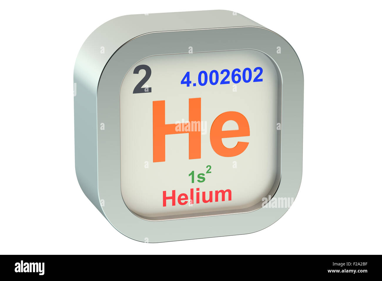 Helium-Element Symbol isoliert auf weißem Hintergrund Stockfoto