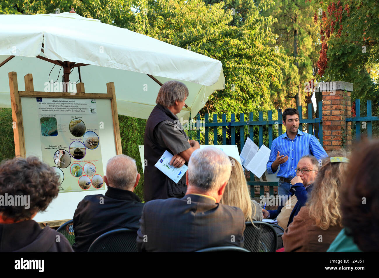 Präsentation der Projekte zum Schutz der venezianischen Lagune, 3. Oktober 2014, Serra dei Giardini Leben VIMINE und SERESTO. Stockfoto