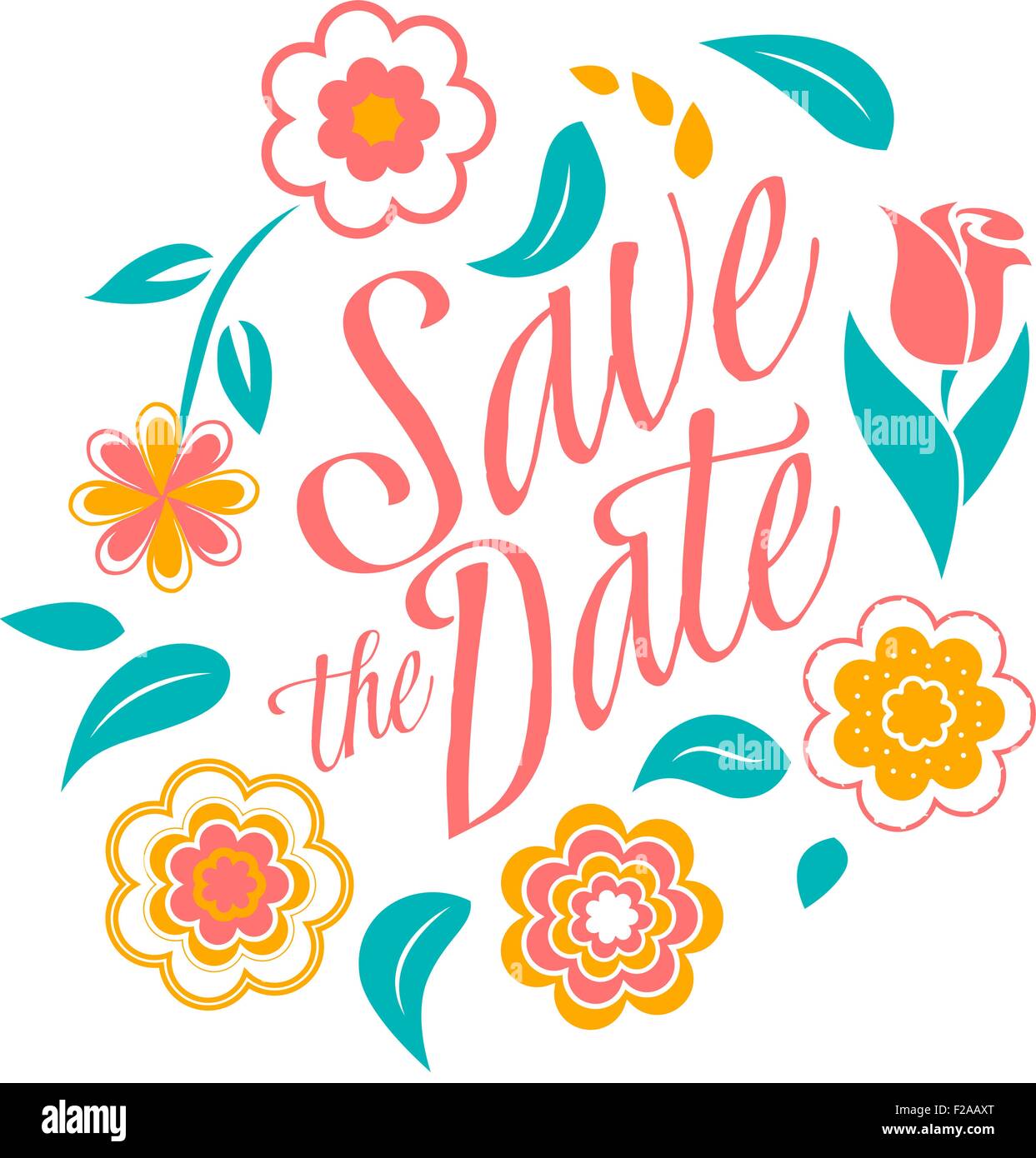 Blume Hochzeit Einladungskarte, speichern Sie das Datum, Gruß Stock Vektor